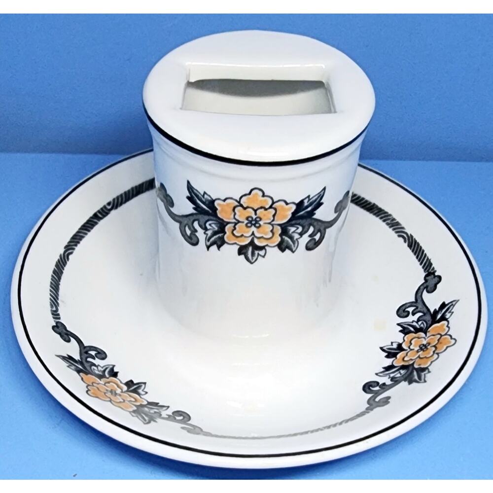 Vtg Op Co Syracuse Floral Matchbox Holder Ashtray Flower Decor 4" Tall